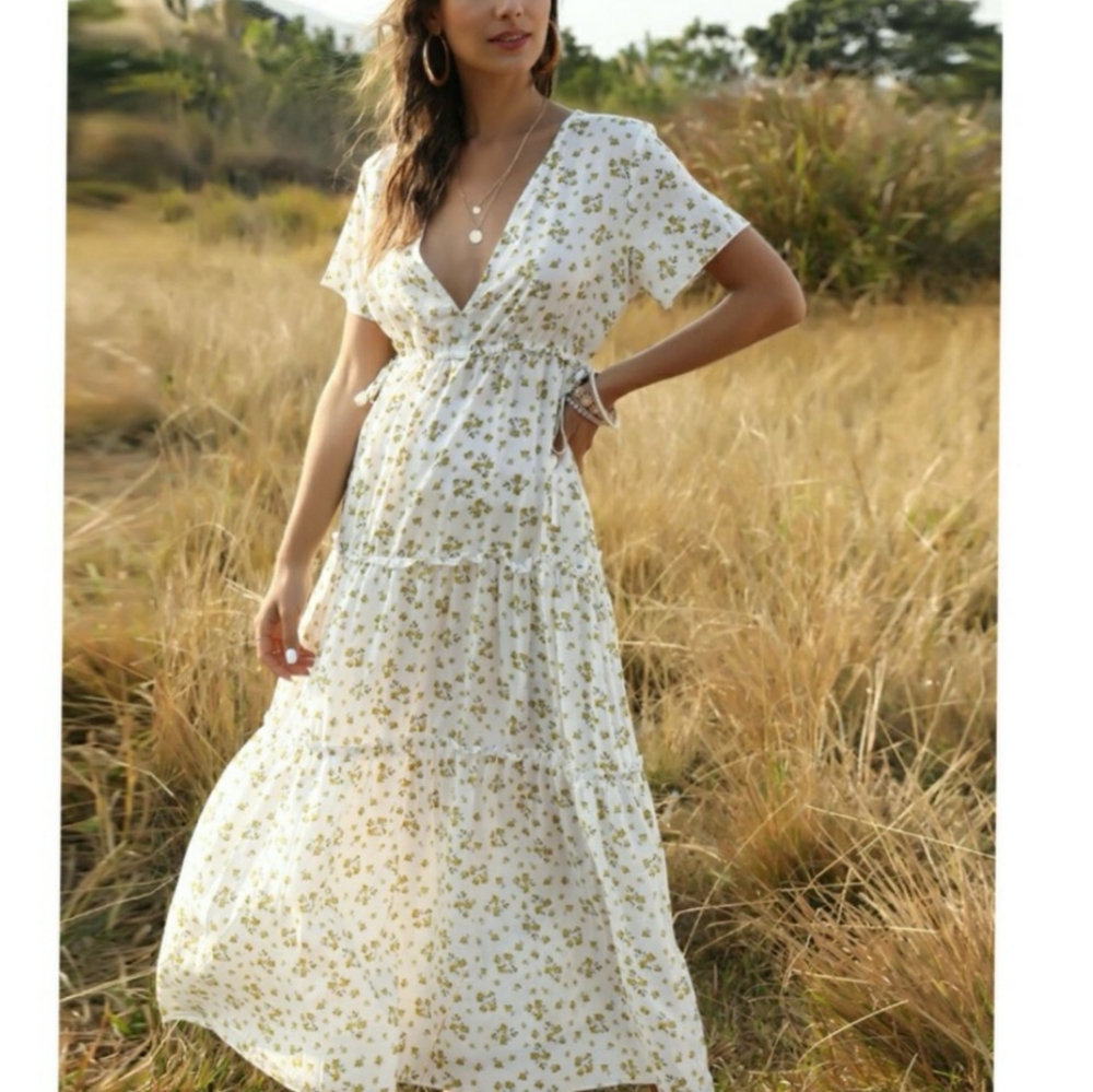 SPRING BOHO GYPSY FLORAL PRINT MAXI DRESS - Picture 7 of 7